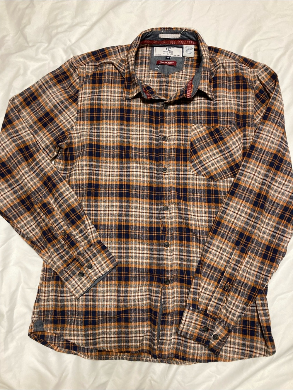 MBX Reign & Empire Men's Navy and Orange Plaid Button-Down Shirt